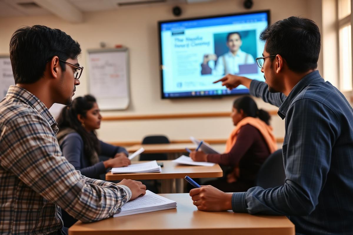 Journalism trainees taking notes in a newsroom classroom
